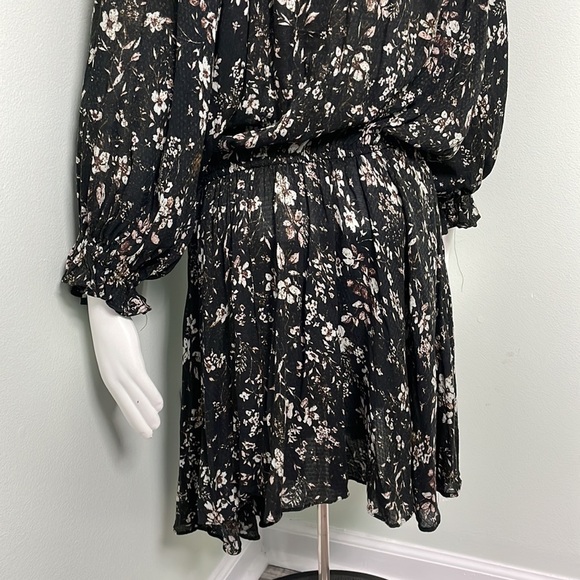 ZARA Black Mini Floral Printed Dress Size Medium - Picture 9 of 10